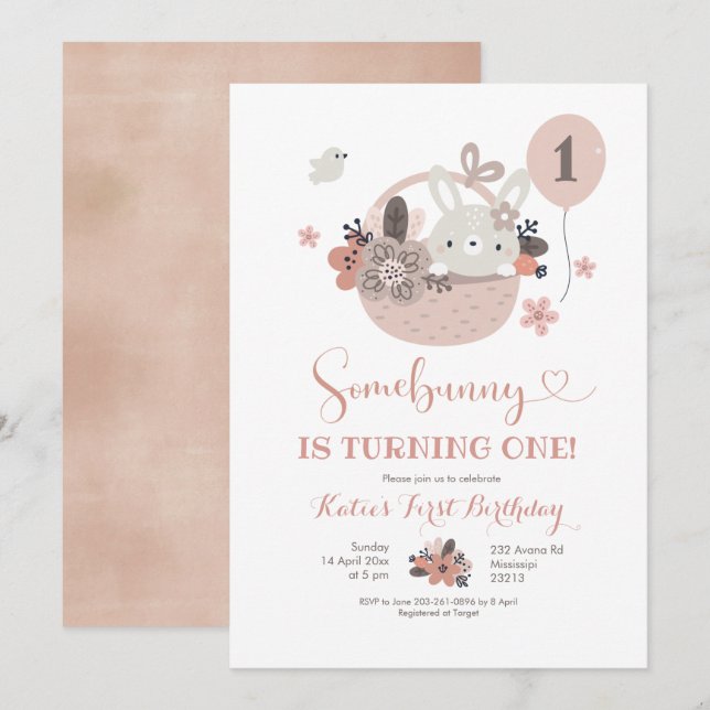 Boho Little Bunny Invitation Anniversaire (Devant / Derrière)