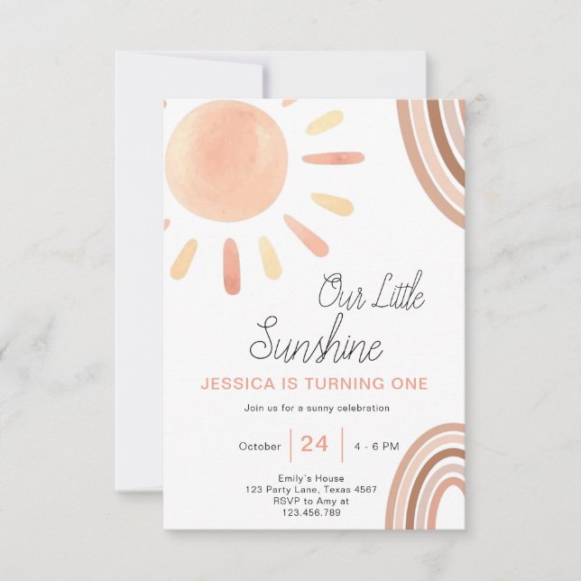 Boho Little Sunshine 1er Anniversaire Invitation S (Devant)