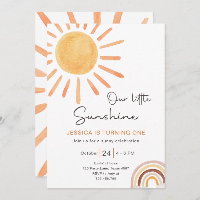 Boho Little Sunshine 1er Anniversaire Invitation S (Devant / Derrière)