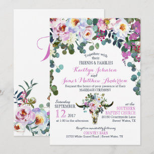 Boho Longhorn Crâne de vache Faire-part de mariage