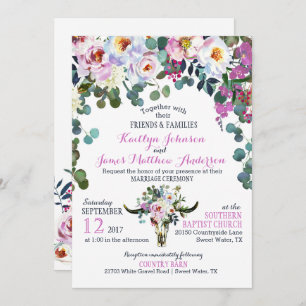 Boho Longhorn Faire-part de mariage floral