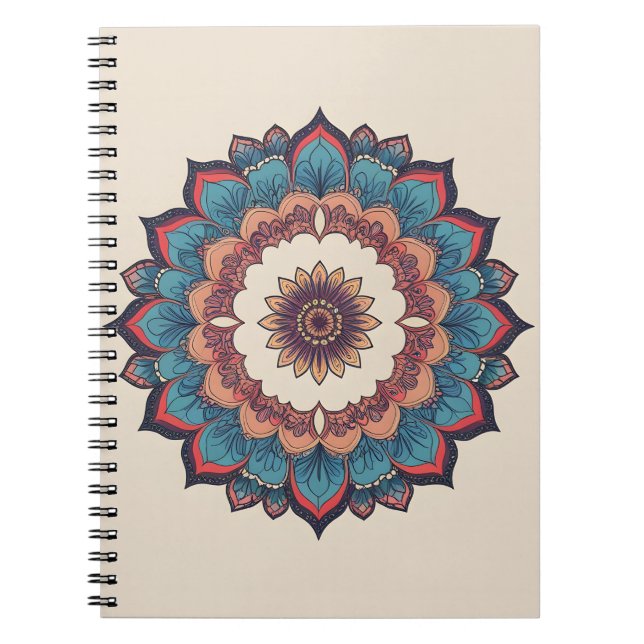 Boho Mandala Bloom | Cahier à spirale sarcelle et  (Devant)
