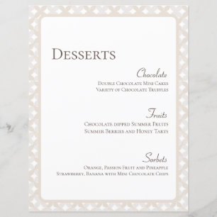 Boho Mariage 8.5X11 Menu Dessert Personnalisable
