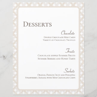 Boho Mariage 8.5X11 Menu Dessert Personnalisable