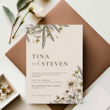 Boho Mariage Beige Botanique Invitation