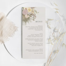 Boho Mariage Pampas Grass Orchid Palm Protea Menu