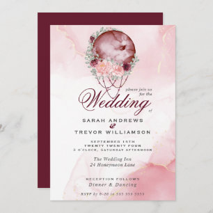 Boho Mariage Pink Maroon Moon Mandala Invitation