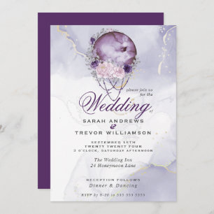 Boho Mariage Plum Purple Pleine lune Invitation