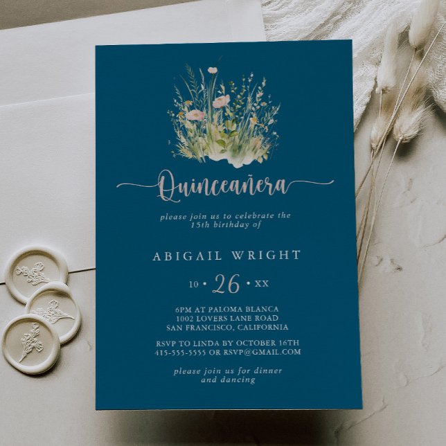Boho Marine Fleur sauvage Quinceañera Invitation (Créateur téléchargé)