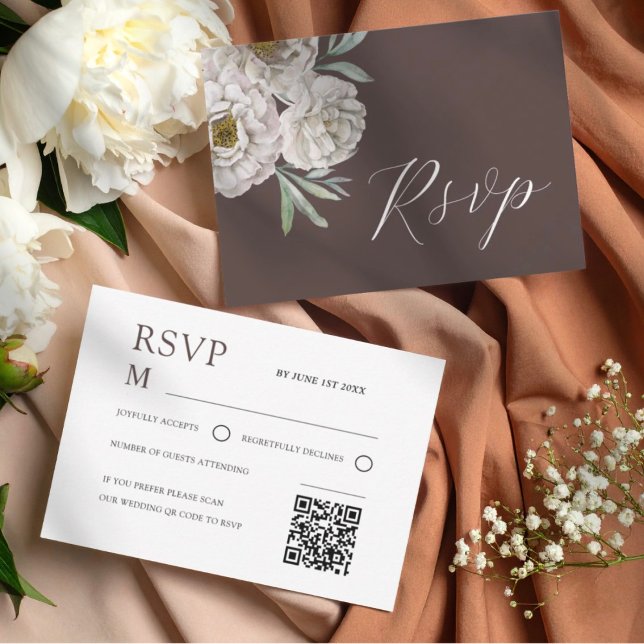 Boho Marron & Blanc Cassé Floral RSVP Aquarelle (Créateur téléchargé)