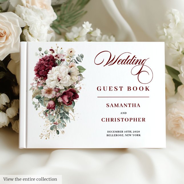 Boho marsala or blanc rose livre d'or mariage (Boho marsala white gold roses wedding guest book

)
