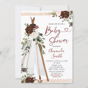 Boho Marsala Teepee baby shower Invitation