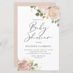 Boho Mauve Pêche Baby shower Floral Invitation