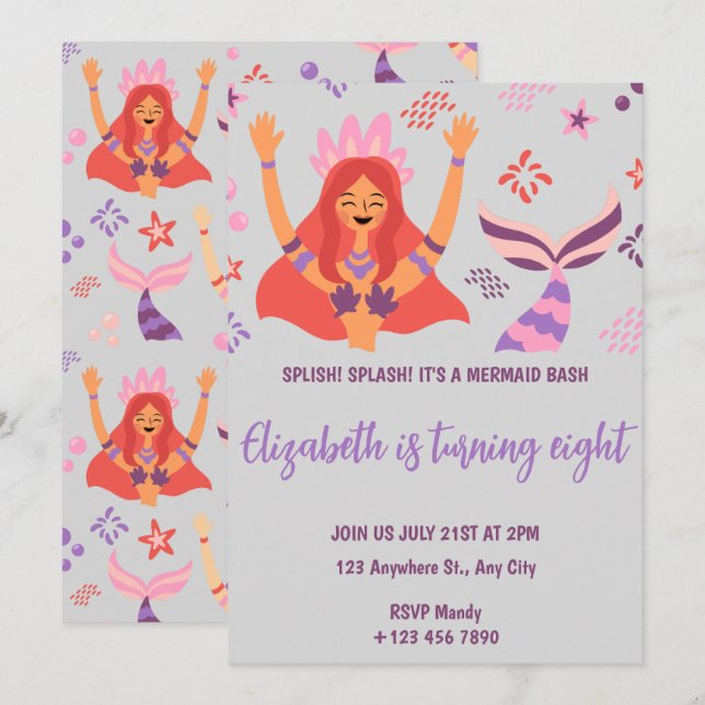 Boho Mermaid Birthday Invitation (Devant / Derrière)