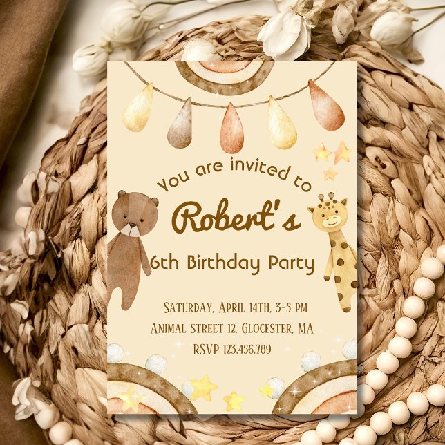 Boho mignon Ours et Giraffe Invitation Anniversair (Créateur téléchargé)