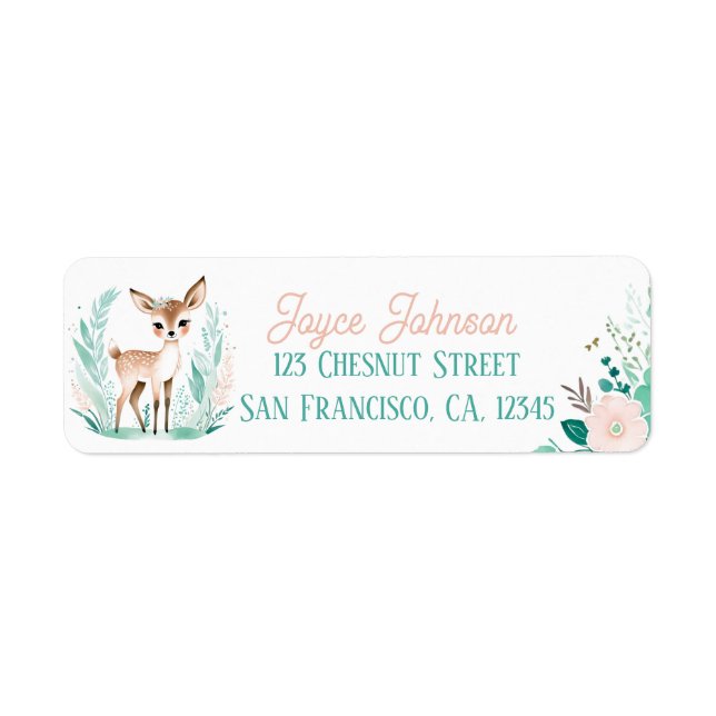Boho Mint Green Fawn Adresse de retour Étiquettes (Devant)