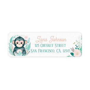 Boho Mint Green Monkey Return Adresse Étiquettes