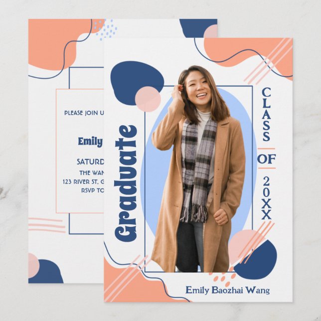 Boho Modern Retro Photo Graduation Invitation (Devant / Derrière)