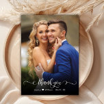 Boho Modern Script Mariage photo Carte de remercie<br><div class="desc">Boho Moderne Chic Calligraphie Script Mariage 2 Carte de remerciements photo. Un mariage élégant merci modèle avec une photo verticale complète sur le devant avec le texte "Merci" dans une main tourbillonnant fantaisie lettrage typographie script swash tail police en blanc superposition sur l'image. Petit motif de coeur d’amour mignon entre...</div>