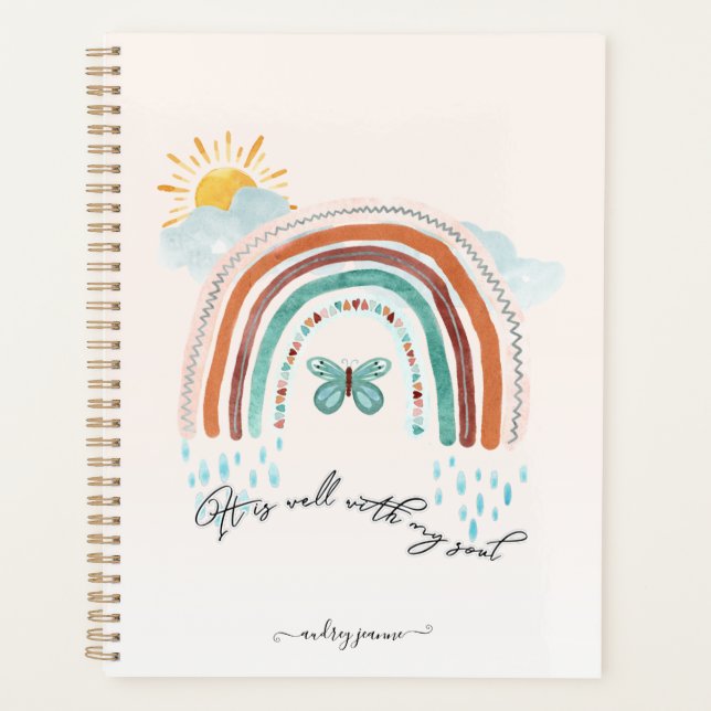 Boho moderne Aquarelle arc-en-ciel Nom du script d (Devant)