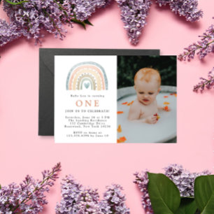 Boho moderne Baby Birthday Photo Invitation