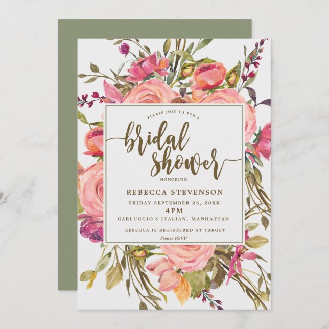 boho moderne fleur sauvage invitation douche nupti (Devant / Derrière)