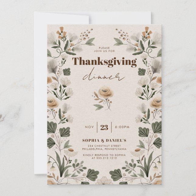Boho Moderne Folk Thanksgiving Dîner Invitation (Devant)