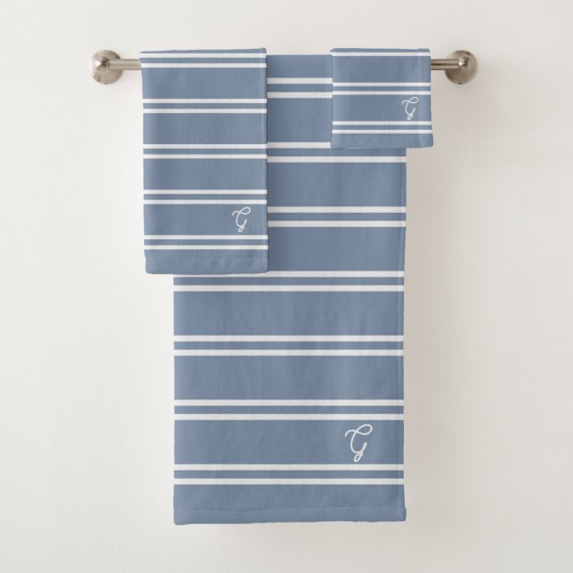 Boho Moderne Monogramme Nom Rayé Bleu Côtiers (En situation)