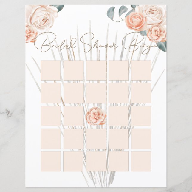 Boho moderne rose Élégant floral Bingo nuptiale (Devant)