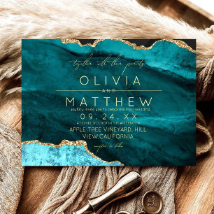 Boho moderne Turquoise Mariage Photo Invitation