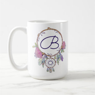 Boho Monogram Aquarelle Dreamcatcher Café Mug