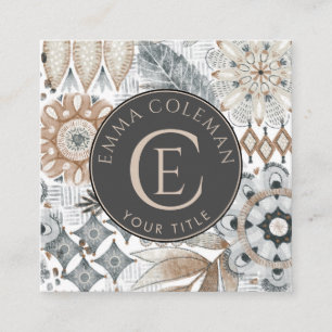 Boho Monogramme Carte de visite de feuilles floral
