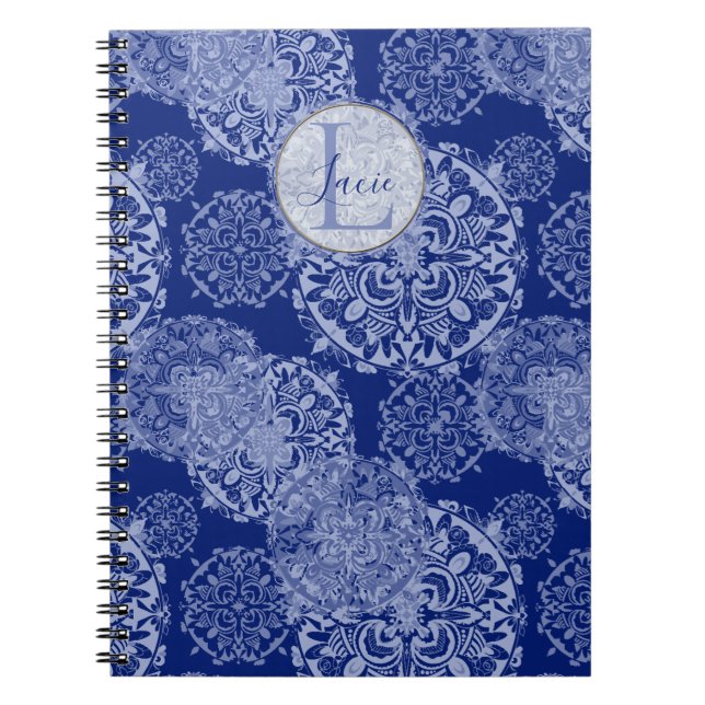 Boho Moody Blues Mandalas Carnet monogramme (Devant)
