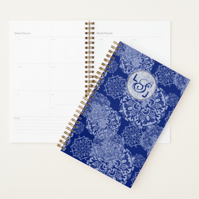 Boho Moody Blues Mandalas Monogrammé (Devant avec enveloppe)