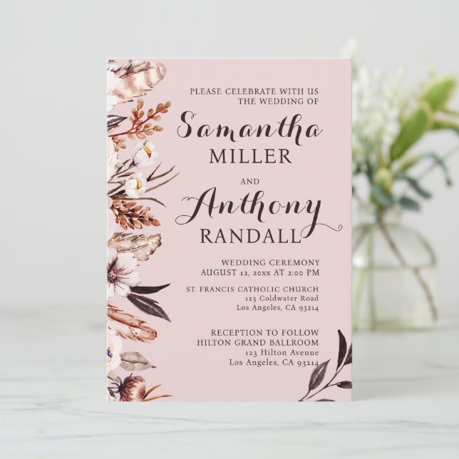 Boho Muted Watercolor Faire-part de mariage (Debout devant)
