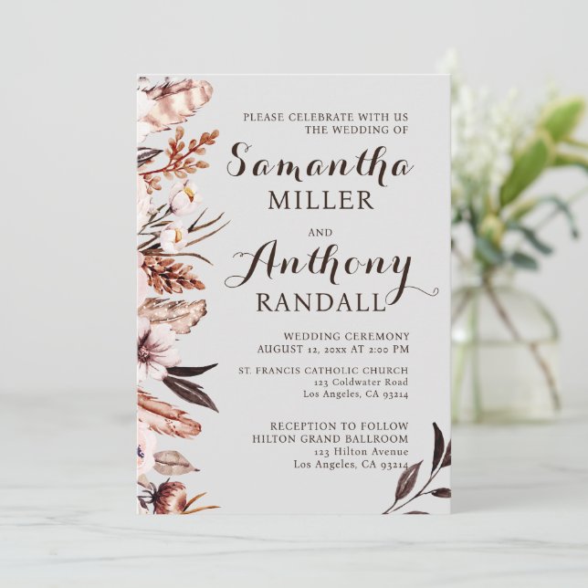 Boho Muted Watercolor Faire-part de mariage (Debout devant)