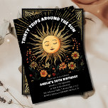 Boho Mystical Sun 30th Birthday Invitation<br><div class="desc">Faites de votre 30e anniversaire une fête inoubliable avec notre enchanteresse boho mystique invitation d'anniversaire soleil! Cette invitation magnifiquement conçue présente une aquarelle vibrante illustration d'un brillant soleil boho entouré d'un éventail de fleurs en fleurs, créant une atmosphère joyeuse et accueillante. Au centre, l'expression fantaisiste "Trente Excursions autour du Soleil"...</div>