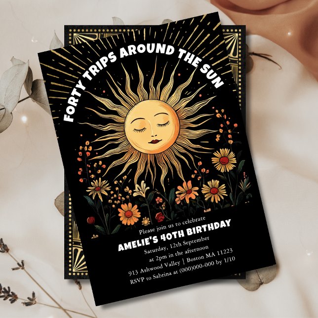 Boho Mystical Sun 40th Birthday Invitation (Créateur téléchargé)
