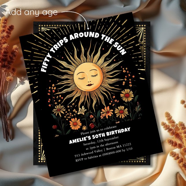 Boho Mystical Sun 50th Birthday Invitation (Créateur téléchargé)