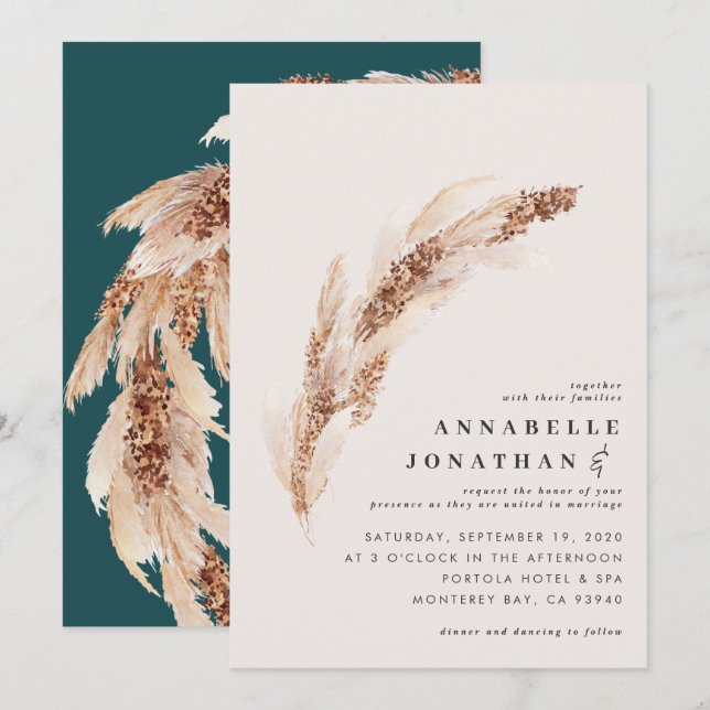 Boho naturel Pampas turquoise herbe mariage élégan (Devant / Derrière)