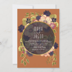 Boho Navy Blue et Terracotta Faire-part de mariage
