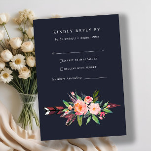 BOHO NAVY COUNTRY BLUSH FLROW FLORAL MARIAGE RSVP