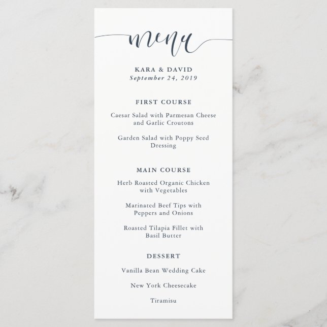 Boho Navy Peony | Menu Mariage de calligraphie mod (Devant)