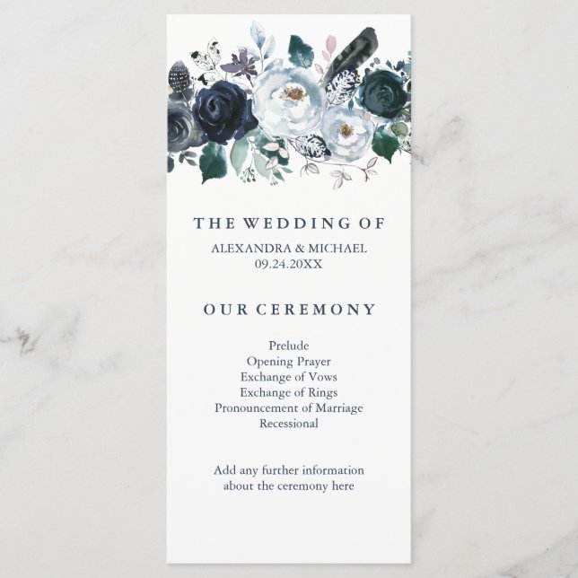 Boho Navy Peony | Programme de mariage (Devant)