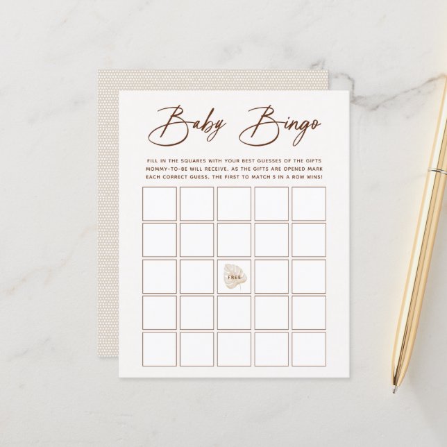 Boho Neutral Baby Bingo Jeu (Devant/Arrière en situation)