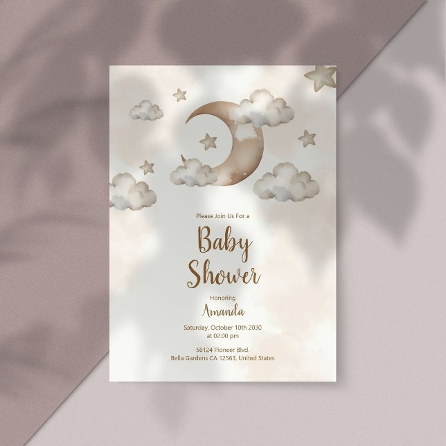 Boho Neutral Moon & Stars Baby shower Invitation (Créateur téléchargé)