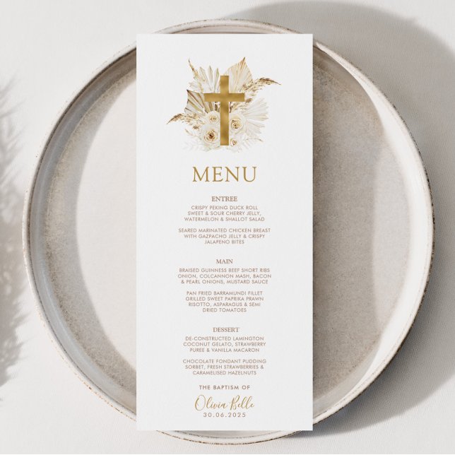 Boho Neutral séché Palm Baptême Christening Menu (Créateur téléchargé)