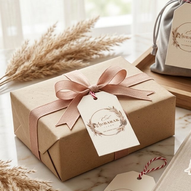 Boho Neutre Eid Mubarak Étiquette Cadeau Élégant P (Créateur téléchargé)