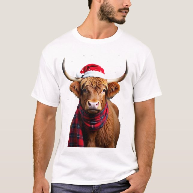 Boho Noël T-Shirt Vache des Highlands de Noël (1) (Devant)