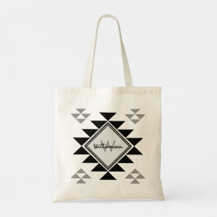 Boho Nom du monogramme Gris noir Sac fourre-tout g